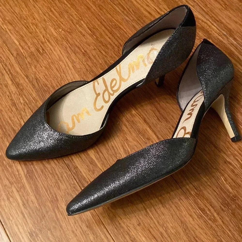 Sam Edelman black pointed toe pumps - women’s heel - black w metallic - size 7.5
